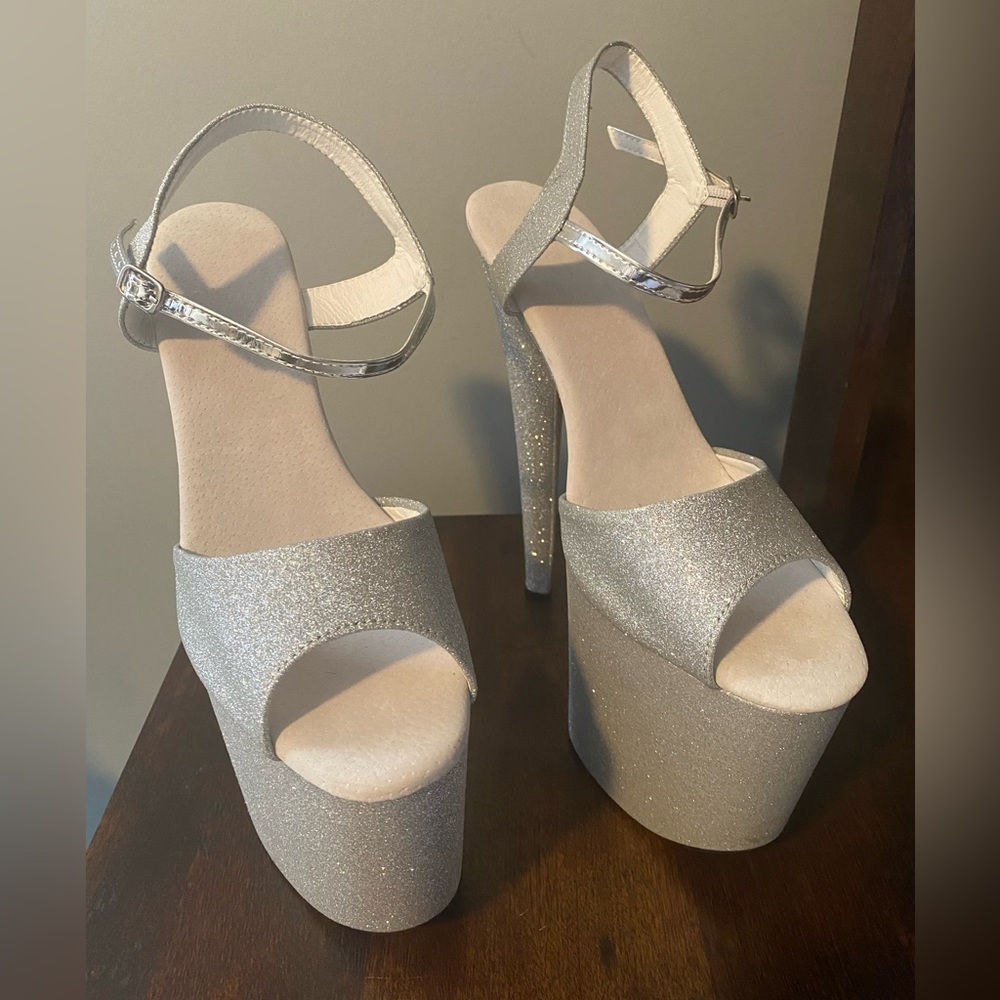Glitter Pole Dancer Sandals Platform High Heels size 10 Silver Roimaash
